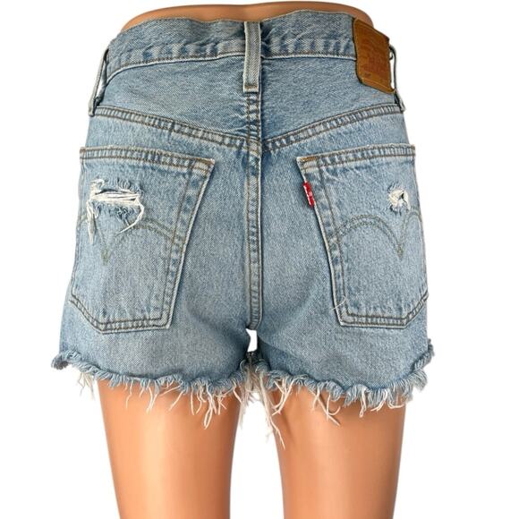 Levi's 501 Women's Blue High Rise Distressed Cut Off Denim Jeans Shorts Size S - Picture 3 of 5